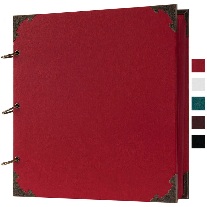 potricher 12 x 12 Inch Large Leather Hardcover 80 Pages DIY Scrapbook Photo Album Blank Craft Paper Wedding Anniversary Family Photo Scrapbook Album (Red, 12 x 12 Inch) - Image 1
